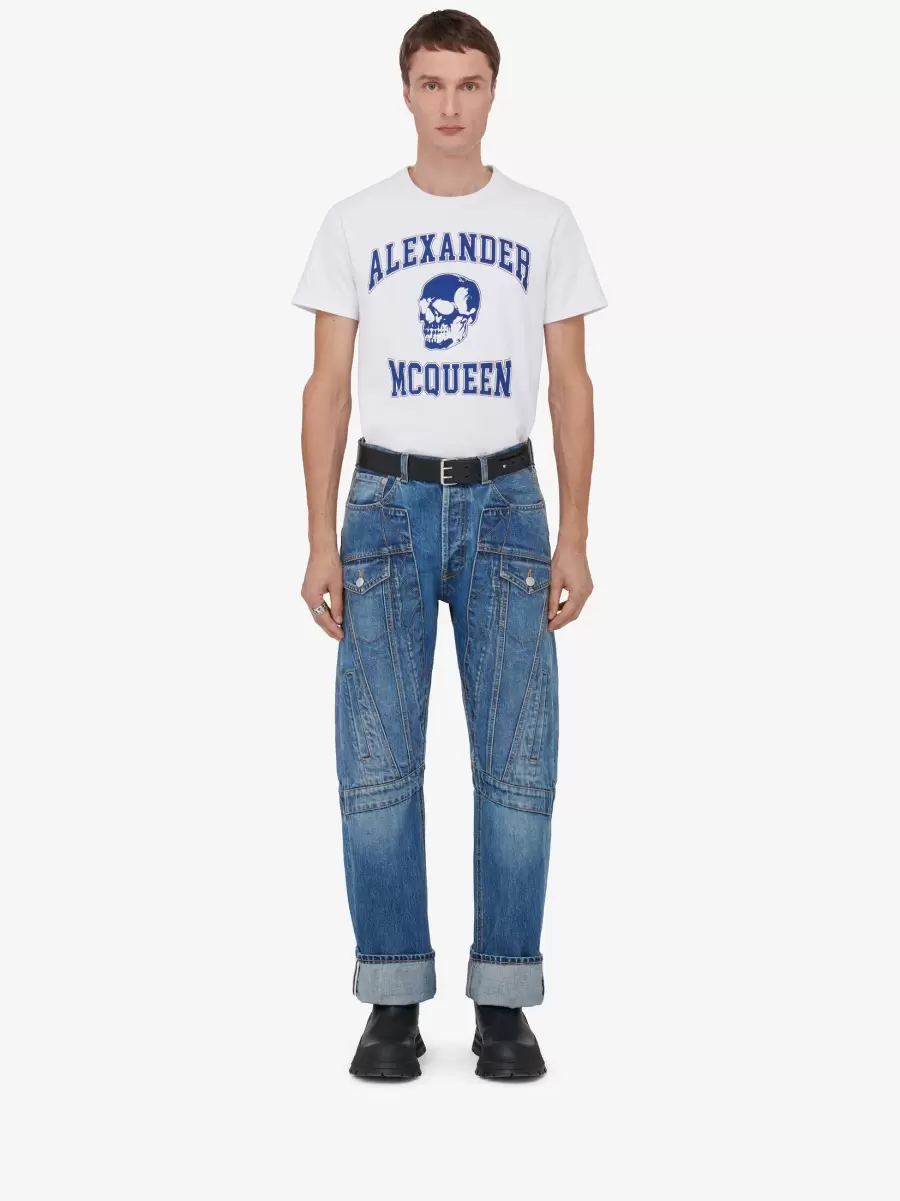 Washed Blue Jeans Workwear Uomo Pantaloni E Shorts Alexander Mcqueen - 1