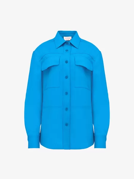 Top E Camicie Camicia Con Tasche Militari Blu Lapislazzuli Donna Alexander Mcqueen