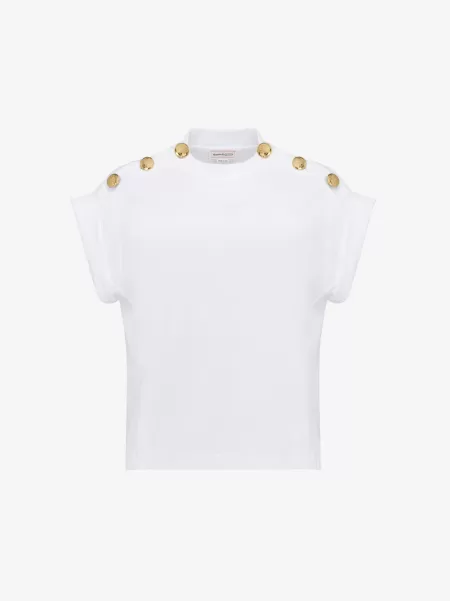Donna T-Shirt Con Bottoni Seal Alexander Mcqueen T-Shirt E Felpe Bianco