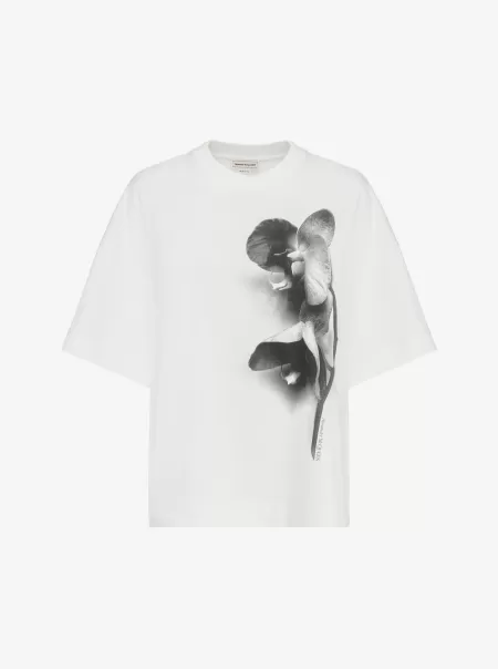 Alexander Mcqueen Bianco T-Shirt Oversize Photographic Orchid T-Shirt E Felpe Donna