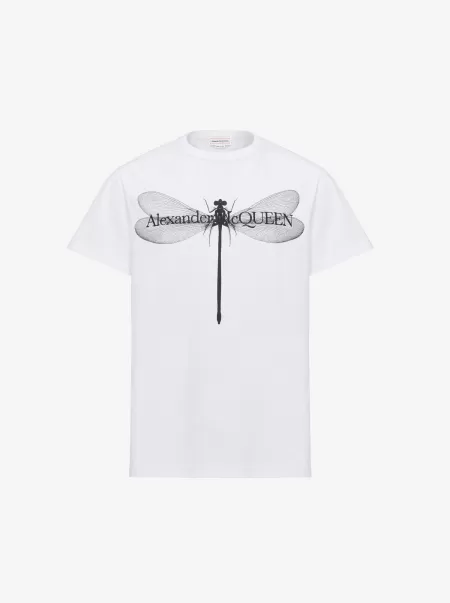Bianco/Nero T-Shirt Dragonfly Alexander Mcqueen Uomo T-Shirt E Felpe
