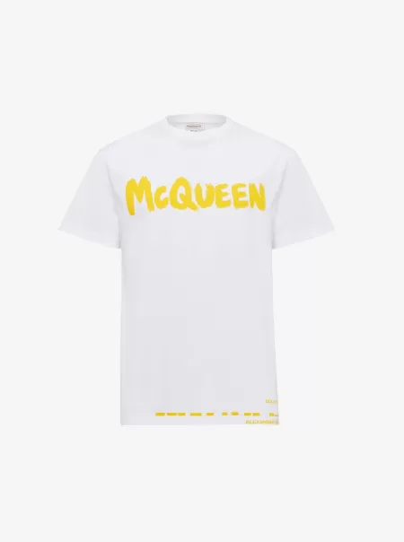 Alexander Mcqueen Uomo T-Shirt E Felpe T-Shirt Mcqueen Graffiti Bianco/Giallo