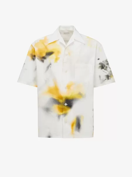 Camicie Bianco/Giallo Camicia Bowling Obscured Flower Uomo Alexander Mcqueen