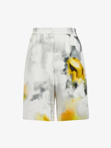 Shorts Obscured Flower Bianco/Giallo Pantaloni E Shorts Uomo Alexander Mcqueen