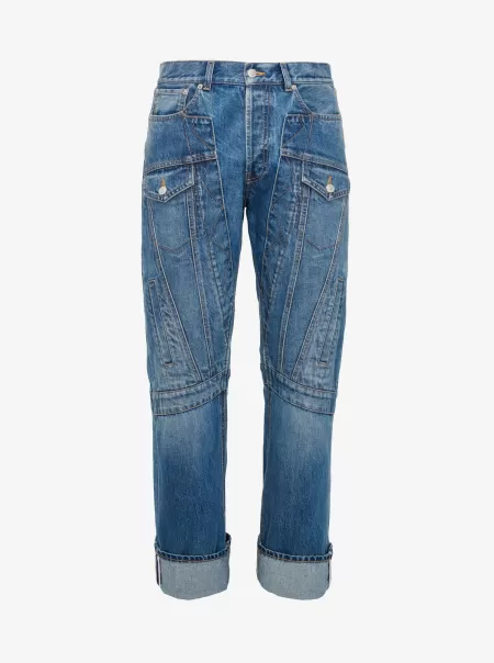 Washed Blue Jeans Workwear Uomo Pantaloni E Shorts Alexander Mcqueen