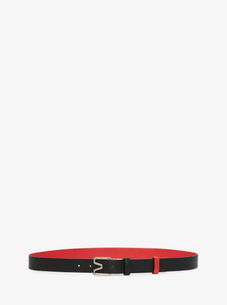 Alexander Mcqueen Nero/Rosso Carminio Cinture Cintura M Reversibile Uomo